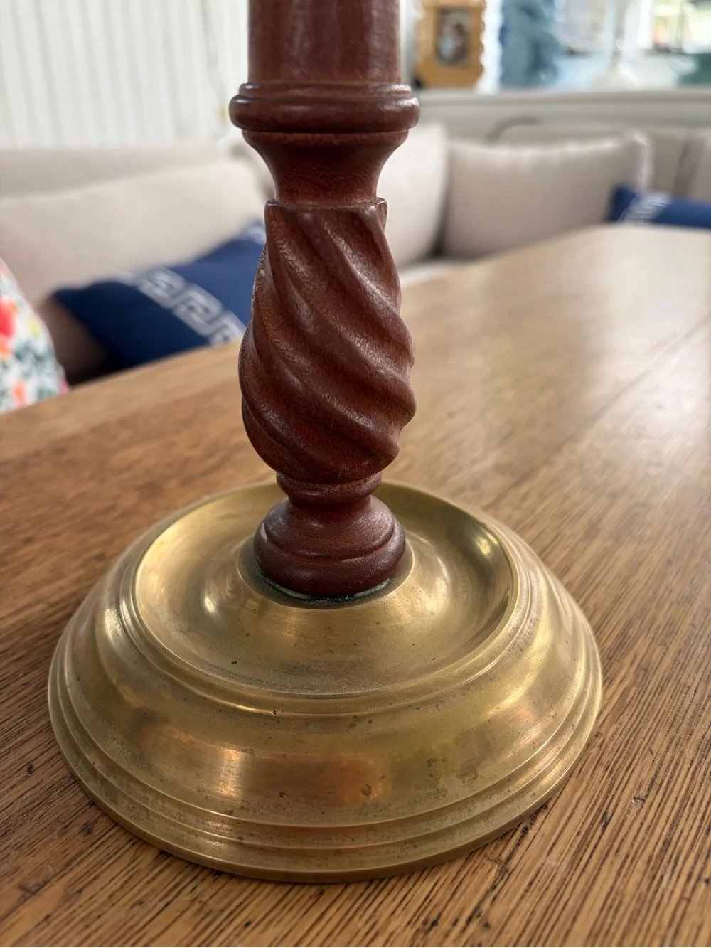 Source Unknown Brass and Brown Tall Candlestick Holder